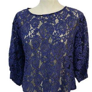 Luna Moon Blue Floral Sheer Blouse